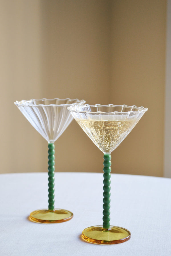 Set of Two Orange and Green Coupes Glasses