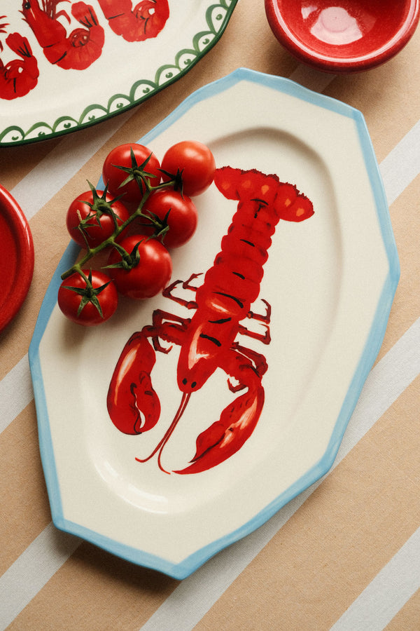 Blue and Red Lobster Platter Plate