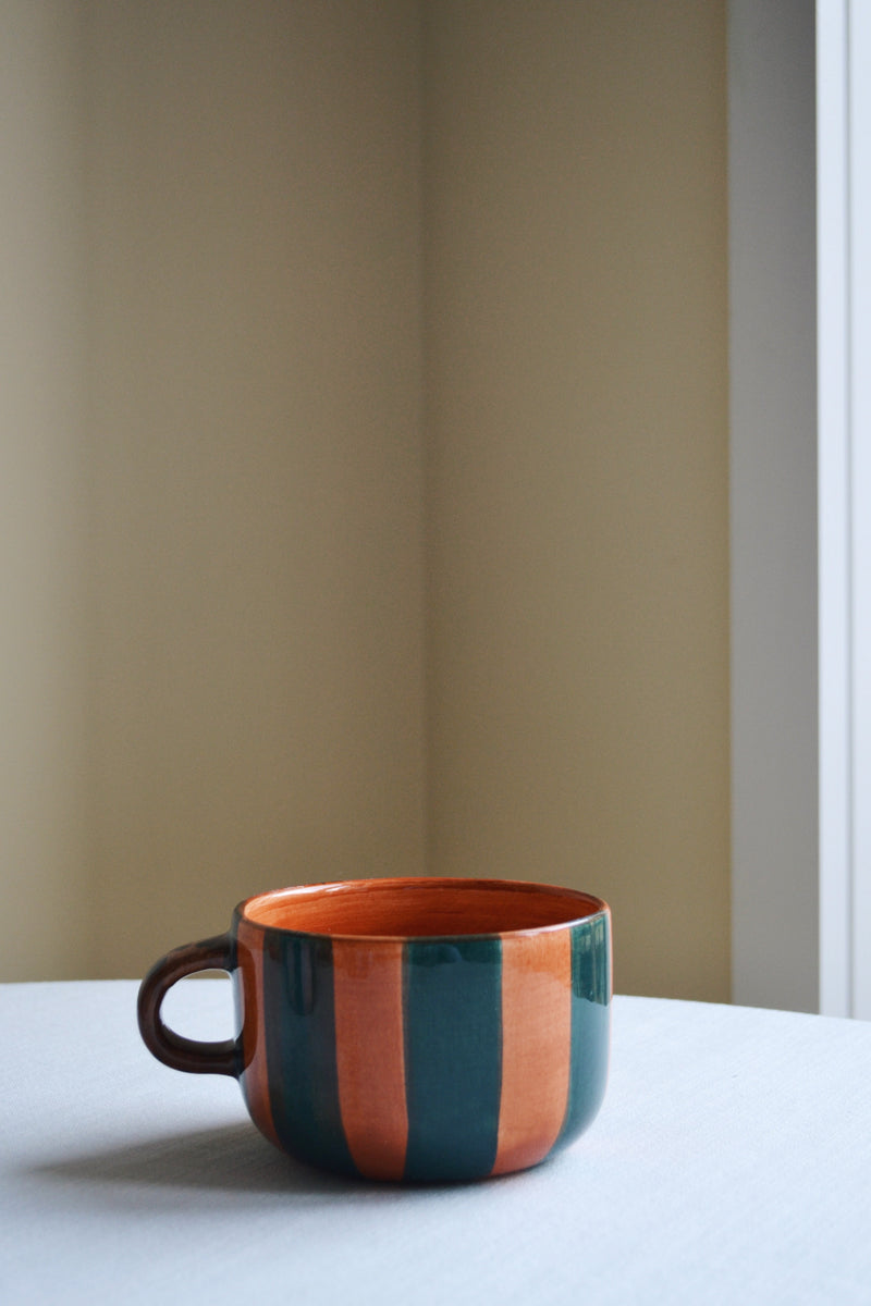 Striped Cappuccino Mug with Leopard Handle - Three Colours Available