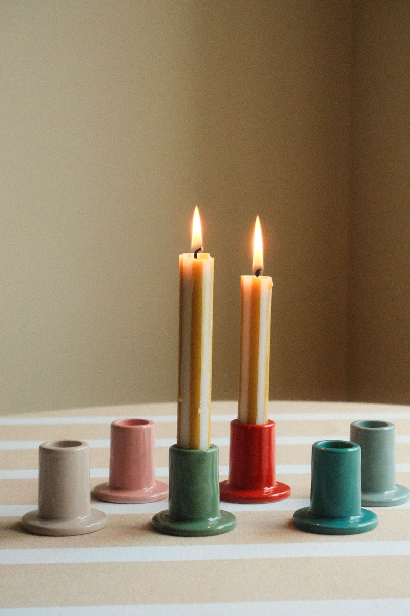 Glossy Ceramic Tube Candle Holder - Six Colours Available
