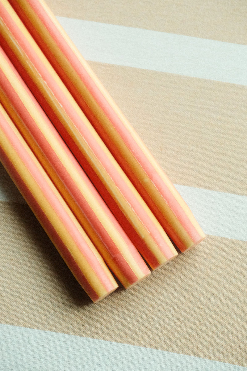 Set of Four Stripe Dinner Candles - Mellow Yellow and Rust