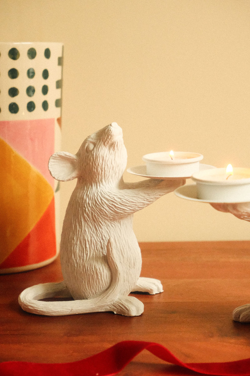 Milo And Mallow Pair of White Mouse Tea Light Holders