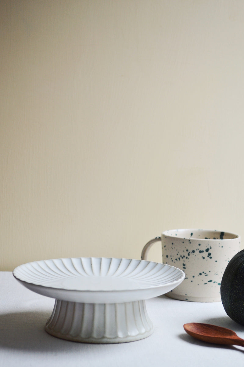 Fluted Ceramic High Cake Plate Stand