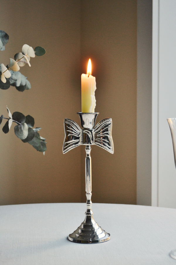 Silver Bow Candle Holder