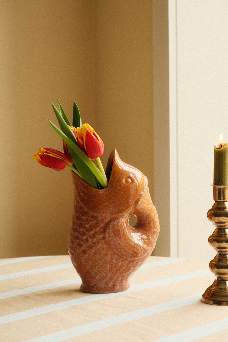 Burnt Orange Stoneware Fish Vase