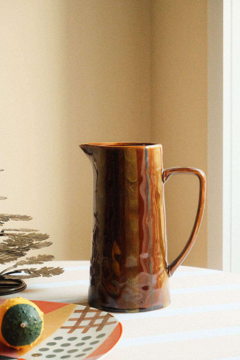 Tall Brown and Ochre Glazed Jug