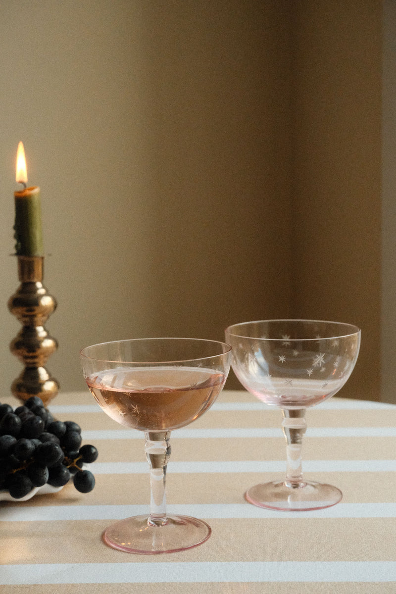 Set of Two Star Etched Coupe Glasses - Pink