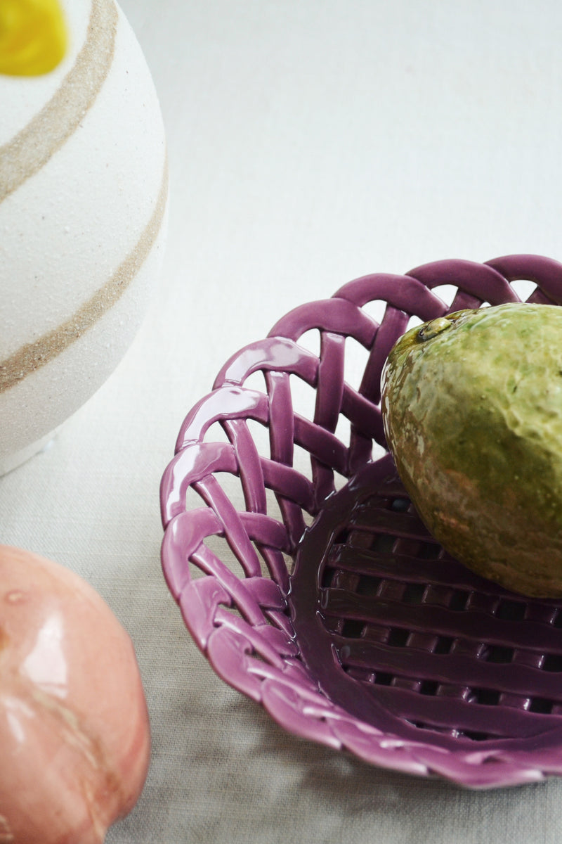 Stoneware Woven Basket - Aubergine Purple