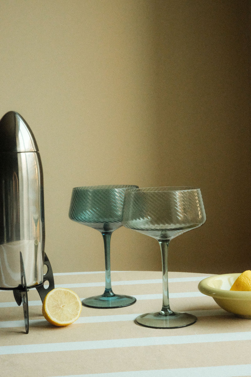 Set of Two Twist Champagne Coupes - Blue and Green