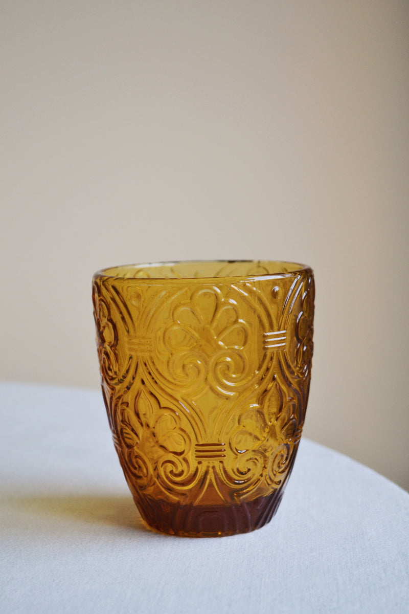 Patterned Amber Drinking Glass