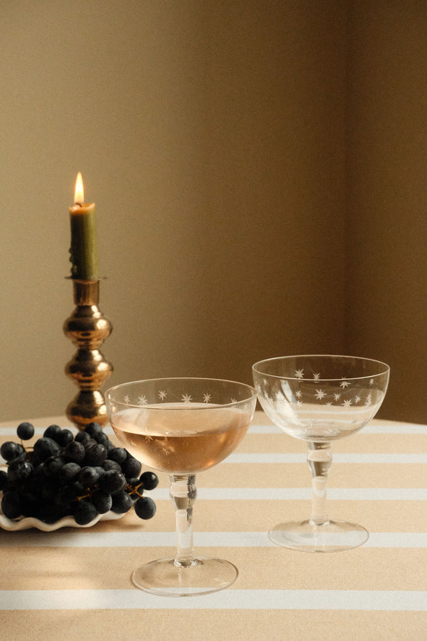 Set of Two Star Etched Coupe Glasses - Clear