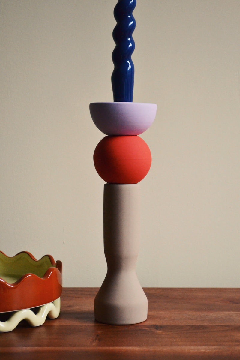 Stack Tomato Tall Candlestick Holder