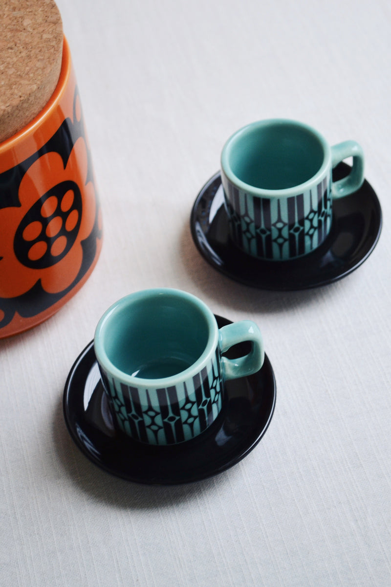 Set of Two Teal Espresso Mugs - Geo