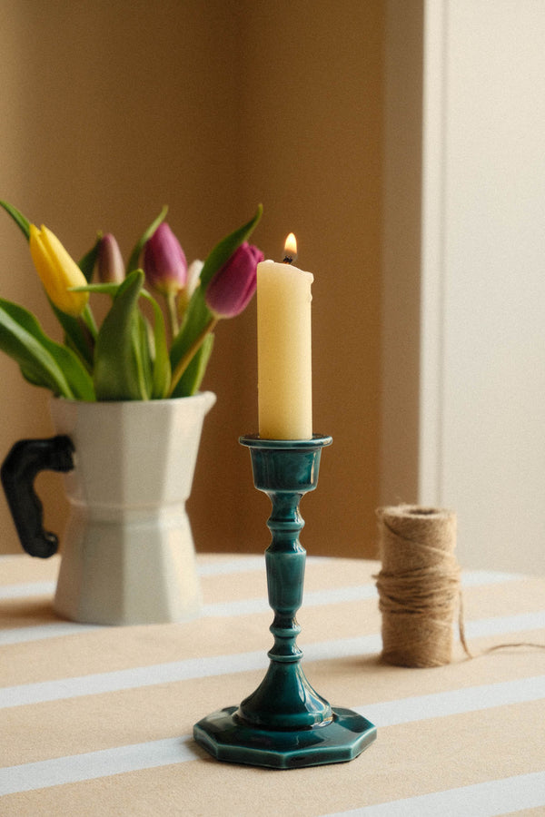 Octagonal Base Enamel Metal Candlestick Holder - Blue