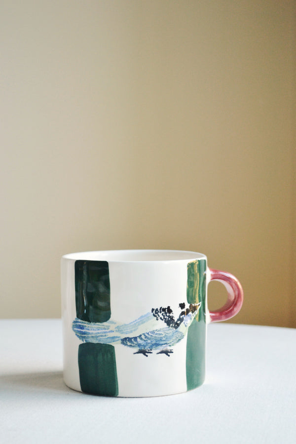 Green Striped Bird Mug