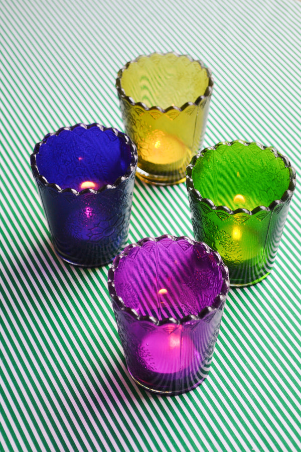 Scalloped Recycled Glass Tea Light Holders - Four Colours Available