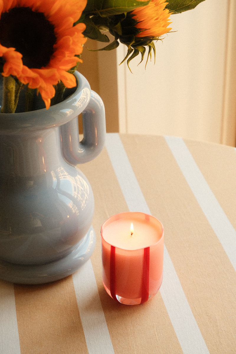 Atina Glass Stripe Pink and Red Scented Candle - Orange Blossom & Basil