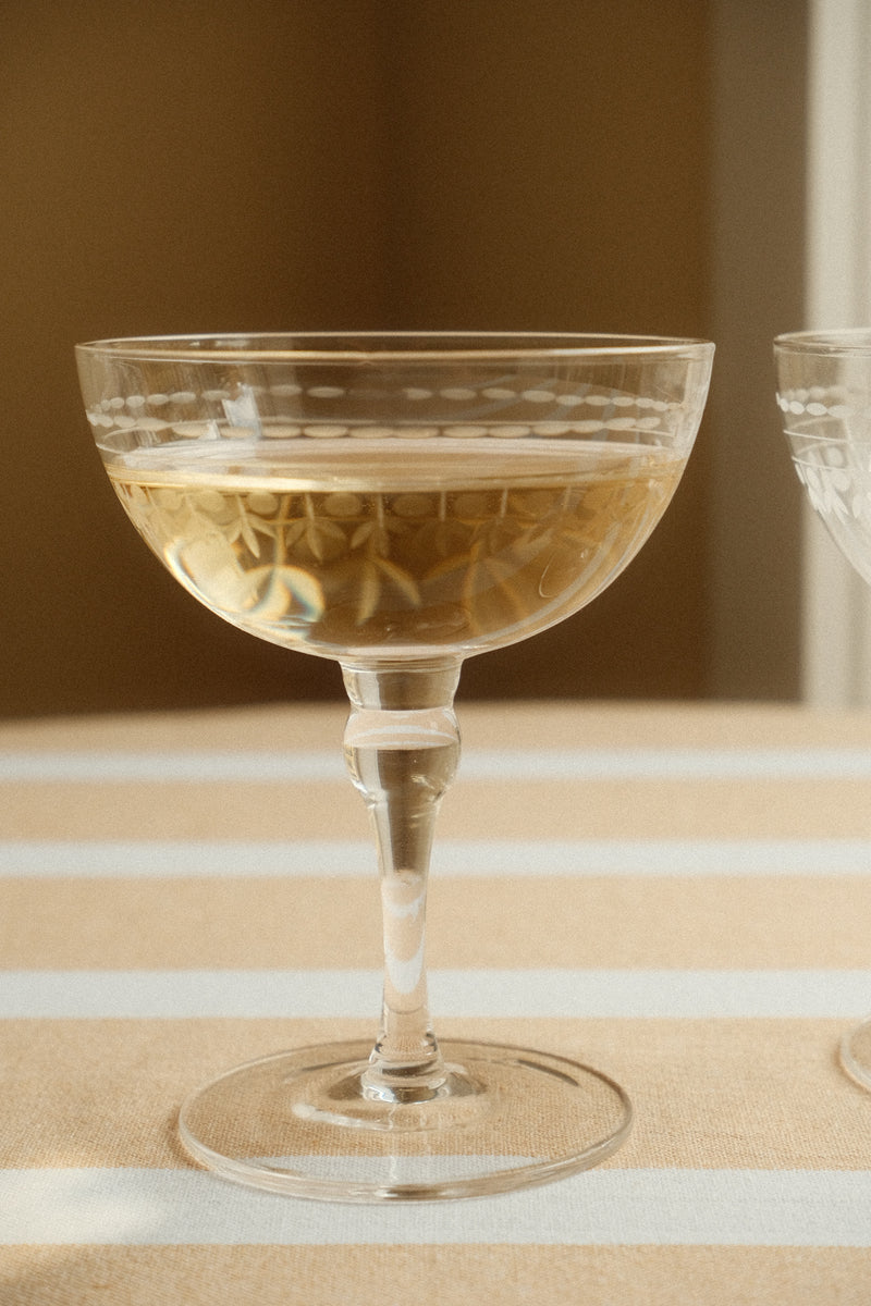 Set of Two Vintage Etched Coupe Glasses