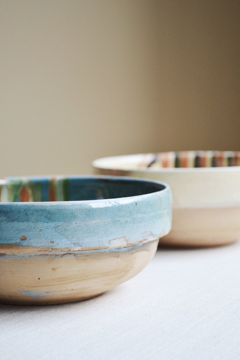 Hand - Painted Marble Earthenware Bowl - Blue