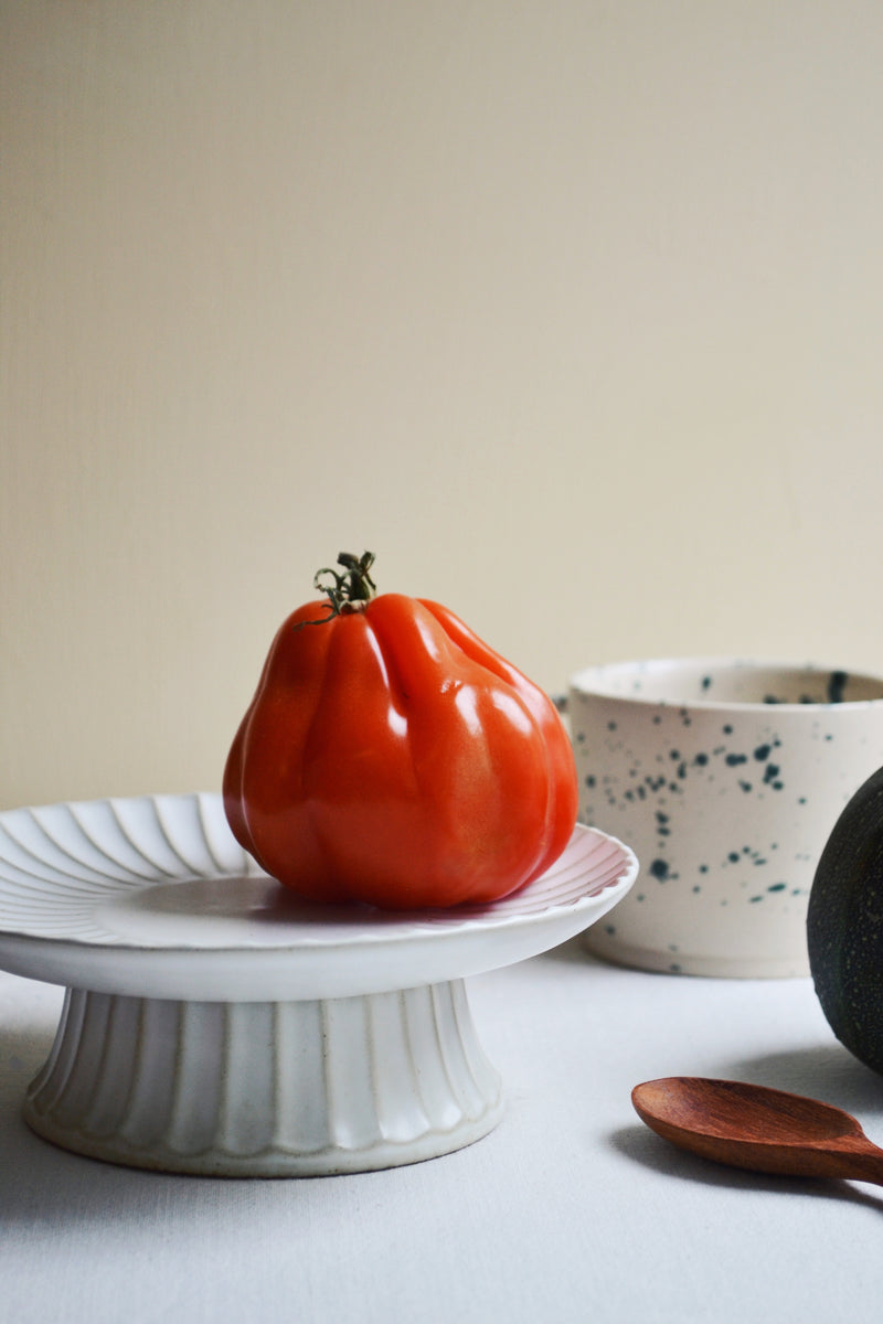 Fluted Ceramic High Cake Plate Stand