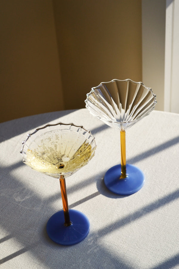 Set of Two Blue and Amber Coupes Glasses