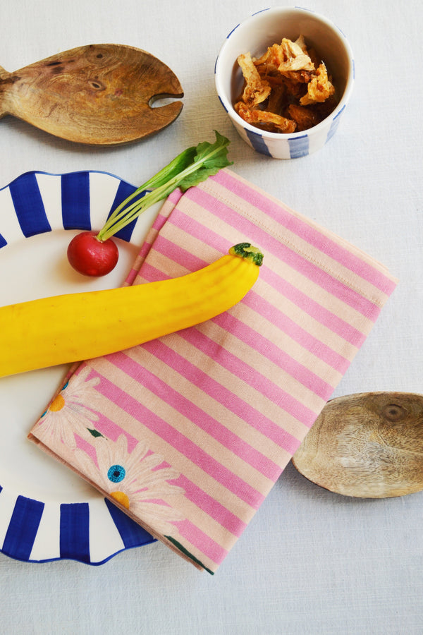 Set of Two Pink Flower Cotton Napkins