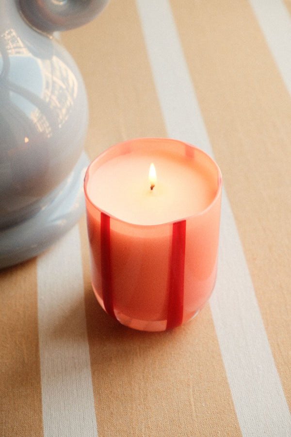 Atina Glass Stripe Pink and Red Scented Candle - Orange Blossom & Basil