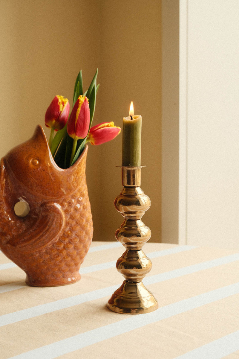 Aged Brass Hand Forged Bobble Candlestick Holder