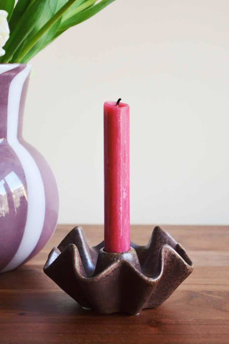Brown Frill Stoneware Candle Holder