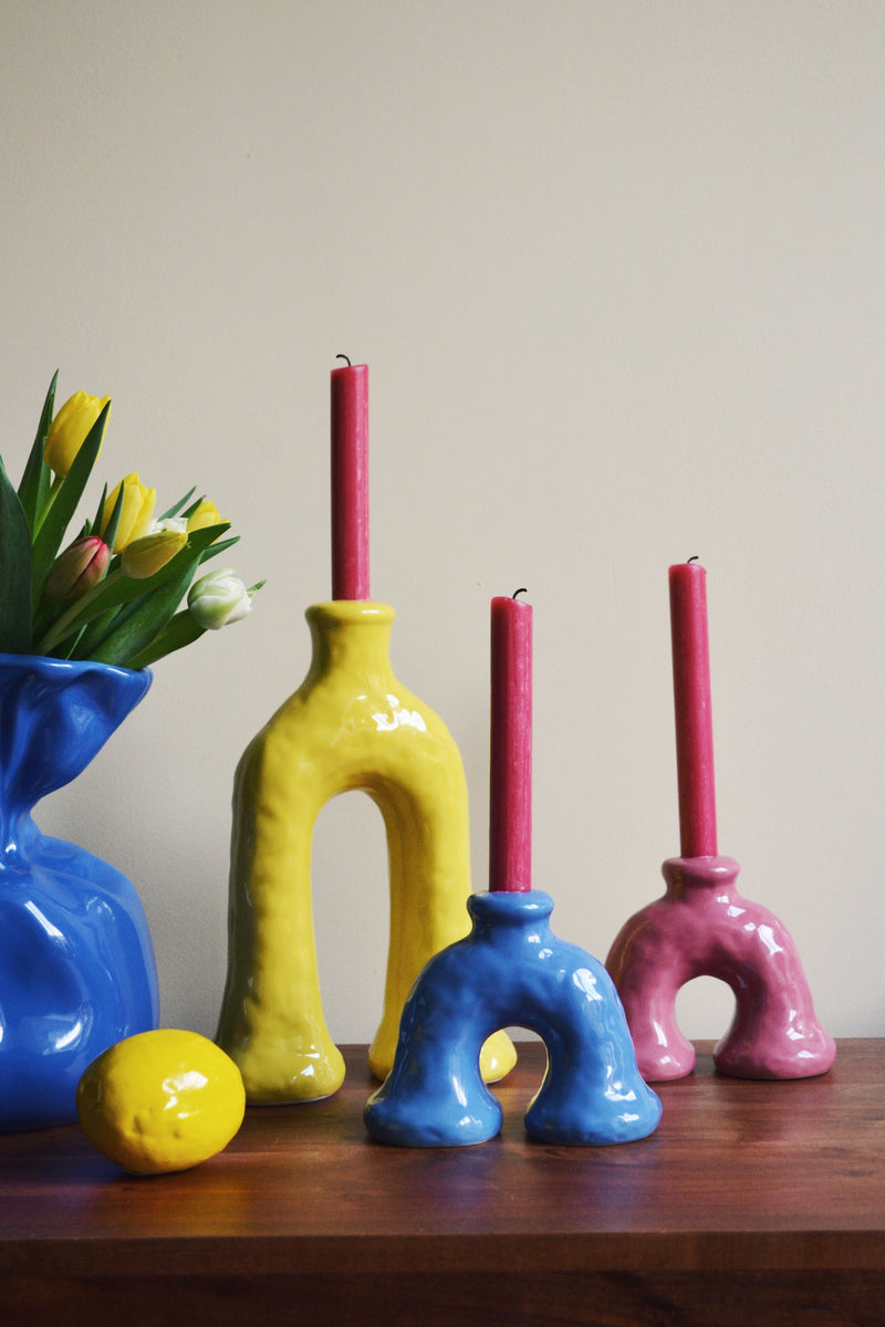 Sculpture Tall Candle Holder - Yellow