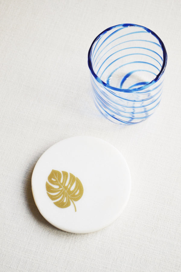 Round White Marble Monstera Coasters