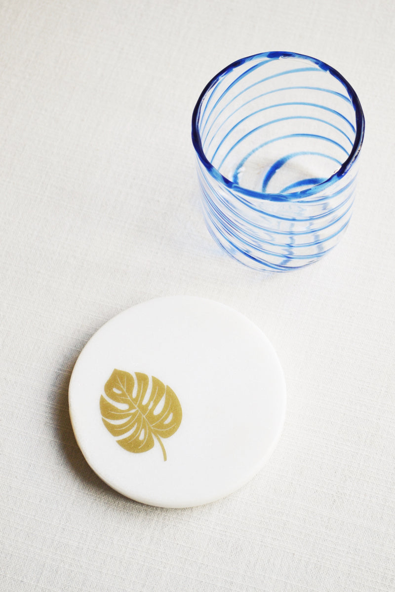 Round White Marble Monstera Coasters