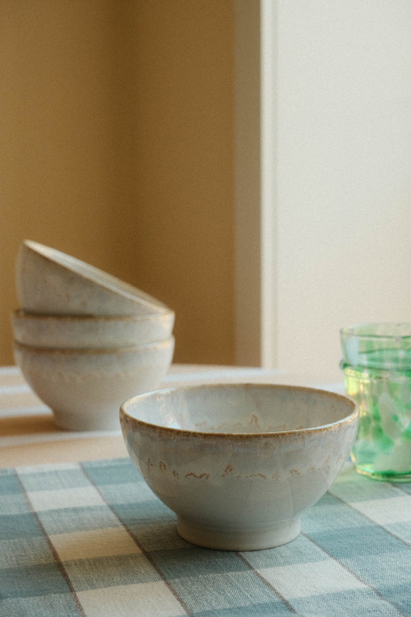 Set of Four White Drip Glaze Ceramic Cereal Bowls