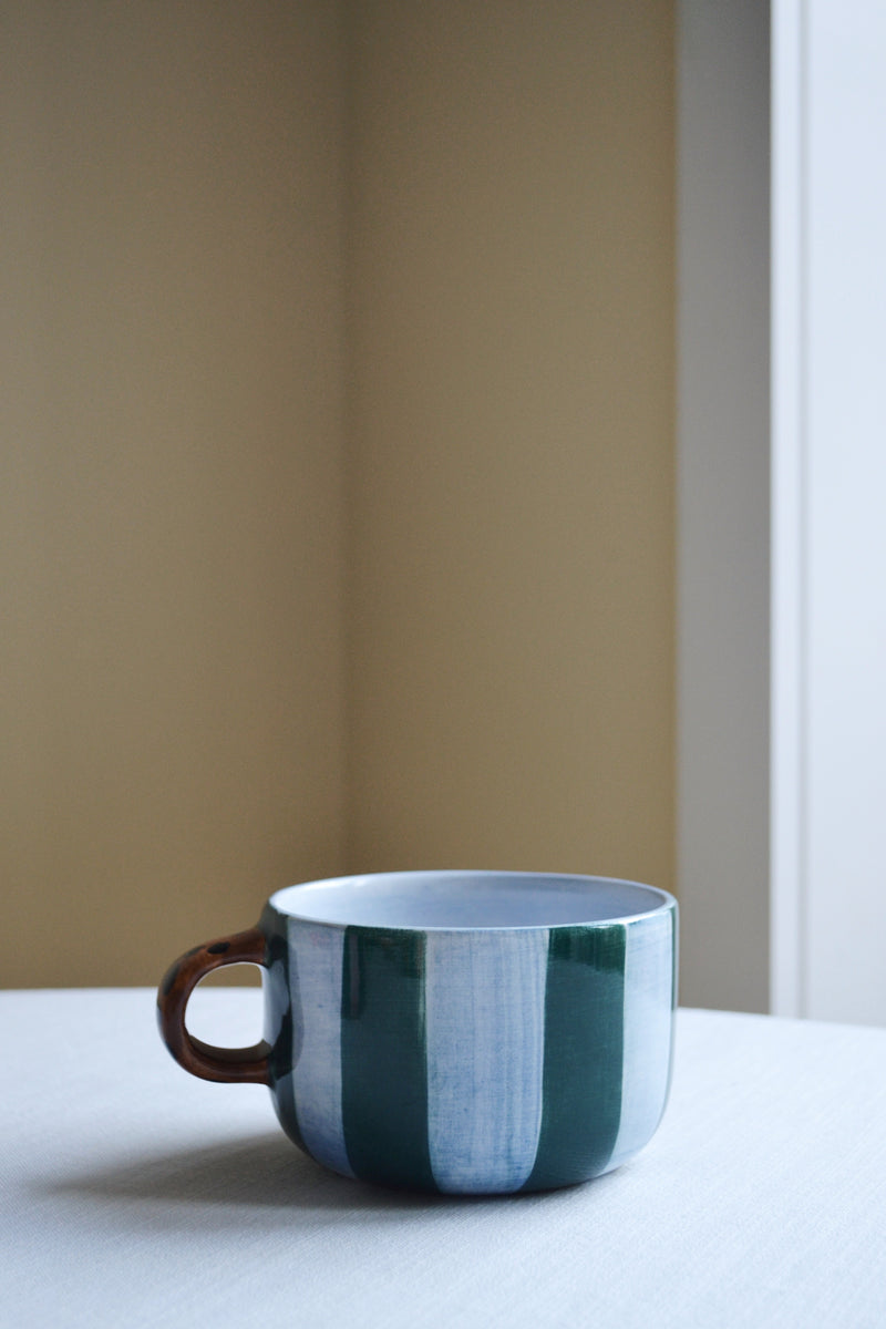 Striped Cappuccino Mug with Leopard Handle - Three Colours Available