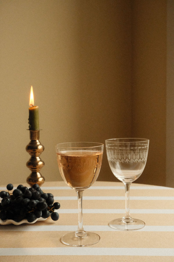 Set of Two Vintage Etched Wine Glasses - Clear