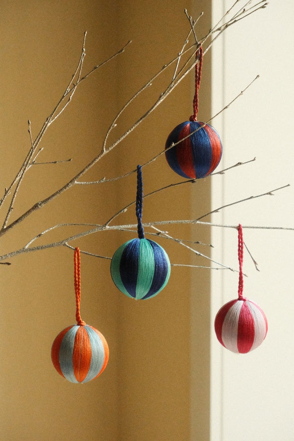 Set of Four Small Stripe Thread Baubles