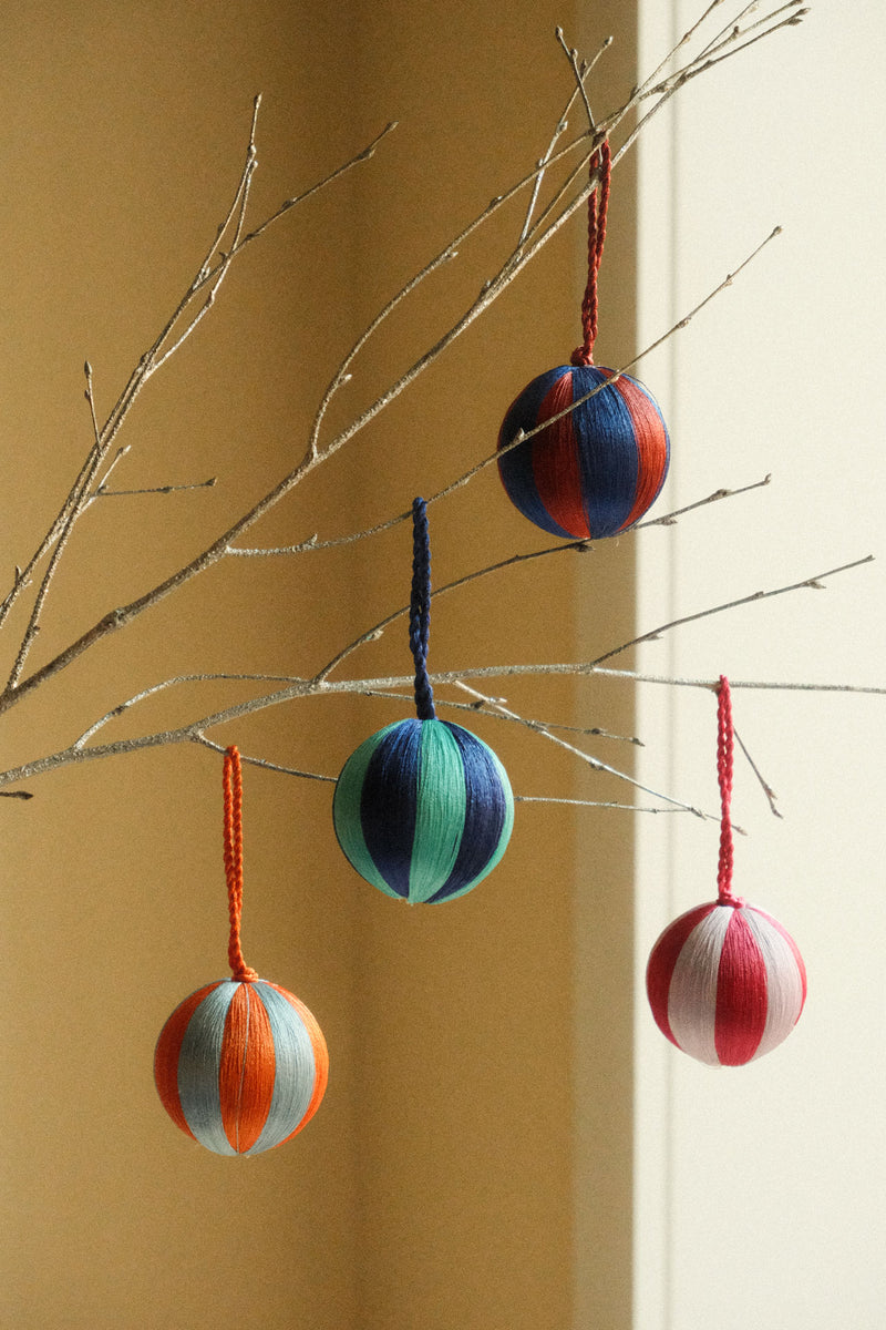 Set of Four Small Stripe Thread Baubles