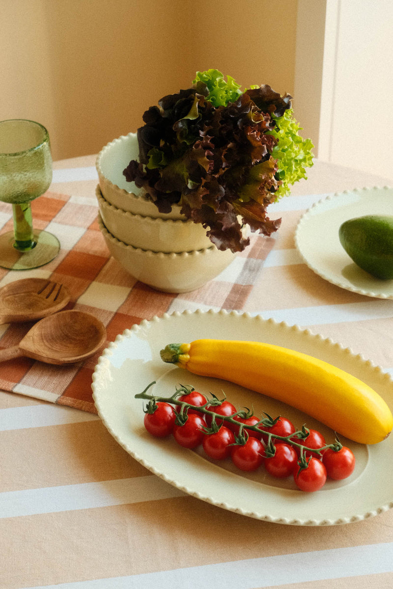 Stoneware Hay Yellow Green Bobble Oval Serving Platter