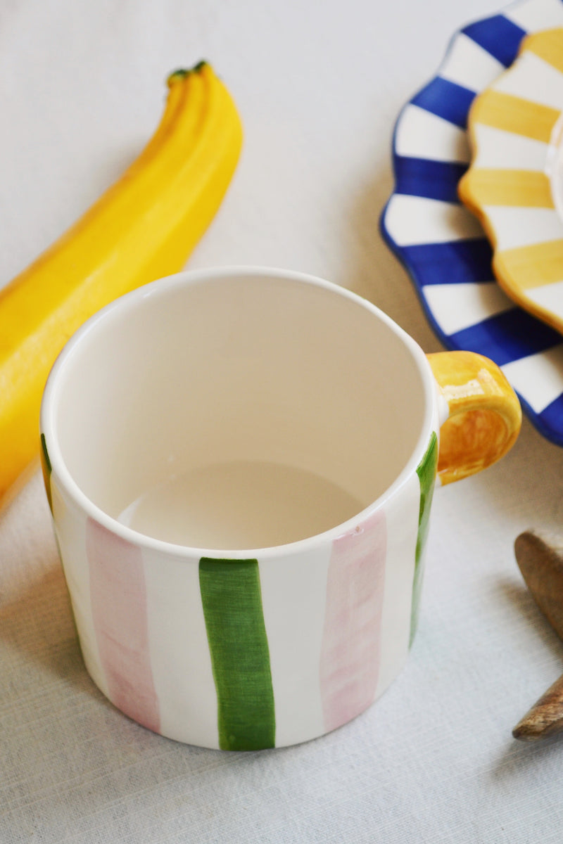 Pink and Green Striped Ribbon Mug