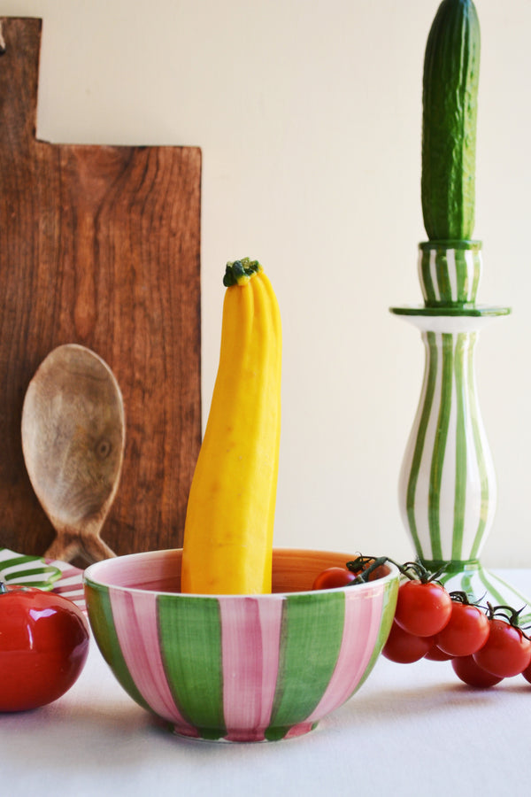 Pink and Green Striped Bowl