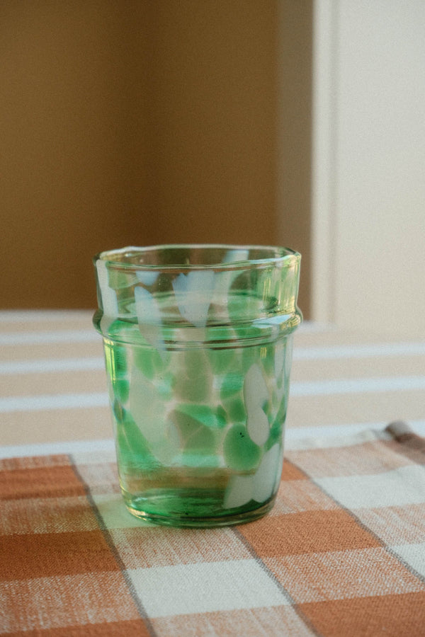 Green and White Splatter Glass