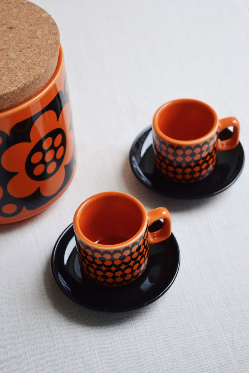 Set of Two Orange Espresso Mugs - Repeat Flower