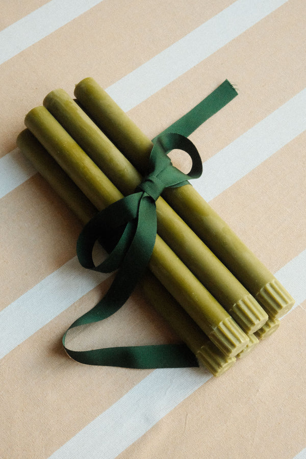 Set of Six Olive Green Eco Dinner Candles
