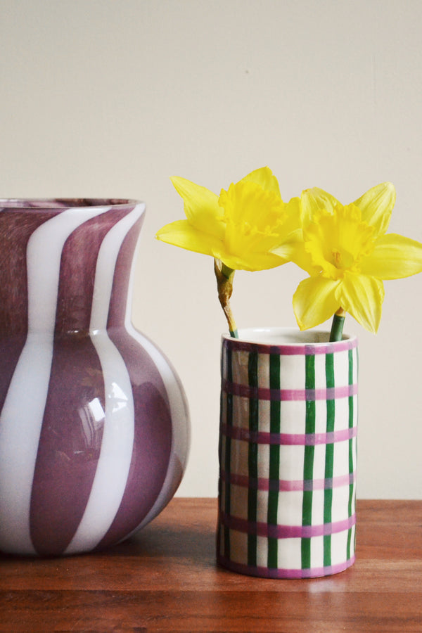 Green and Purple Check Vase