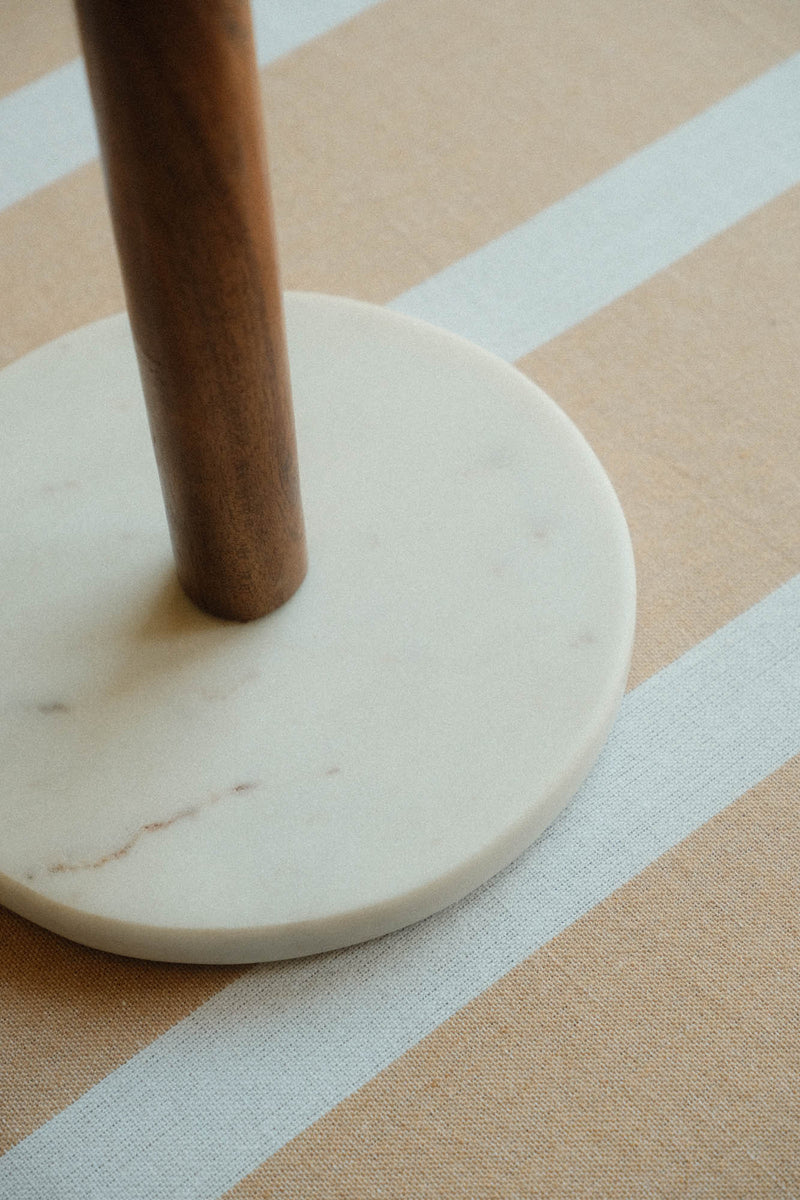 White Marble and Acacia Wood Kitchen Roll Holder