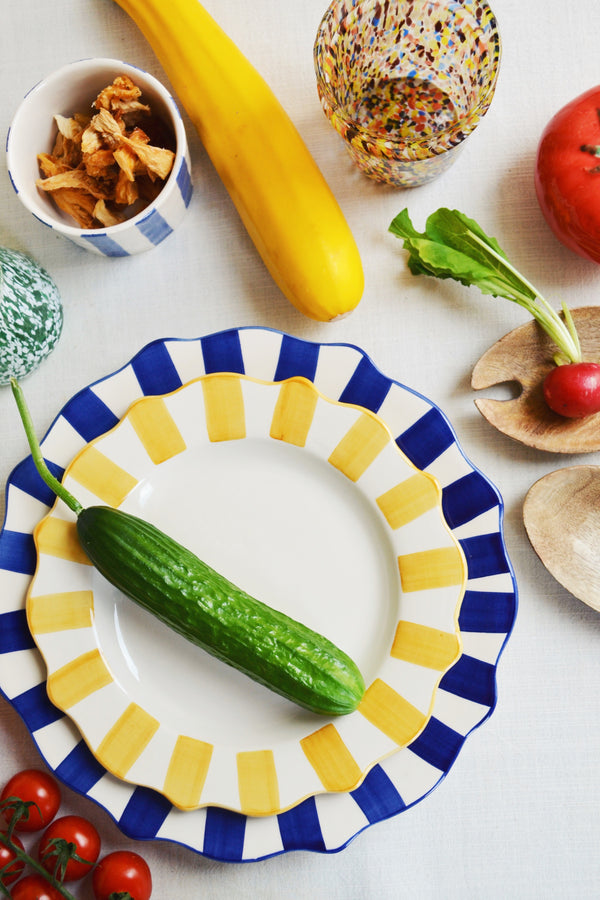 Yellow Scalloped Striped Breakfast Plate