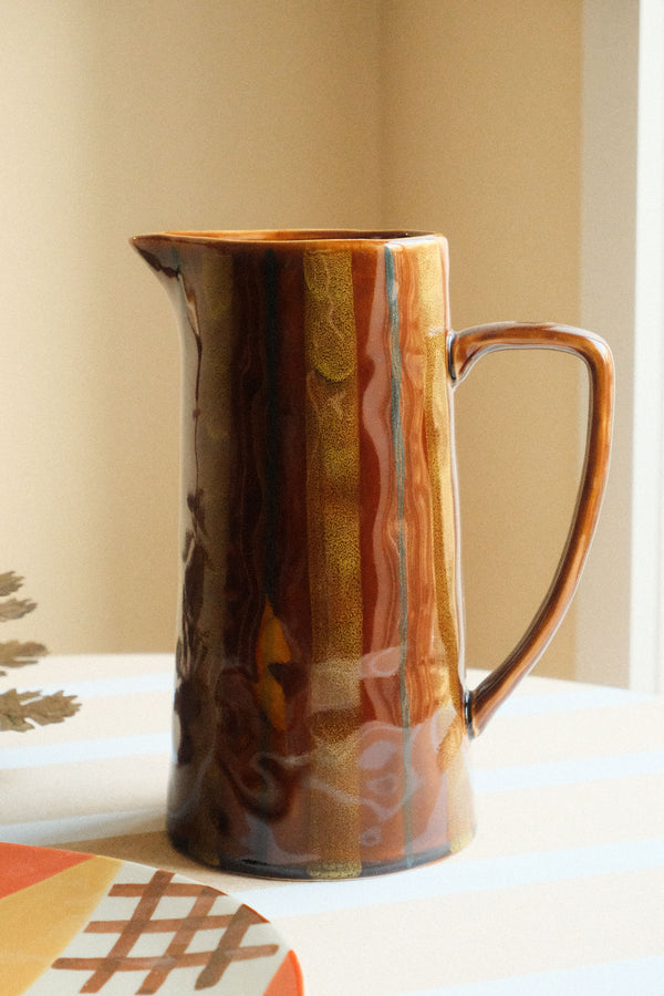 Tall Brown and Ochre Glazed Jug