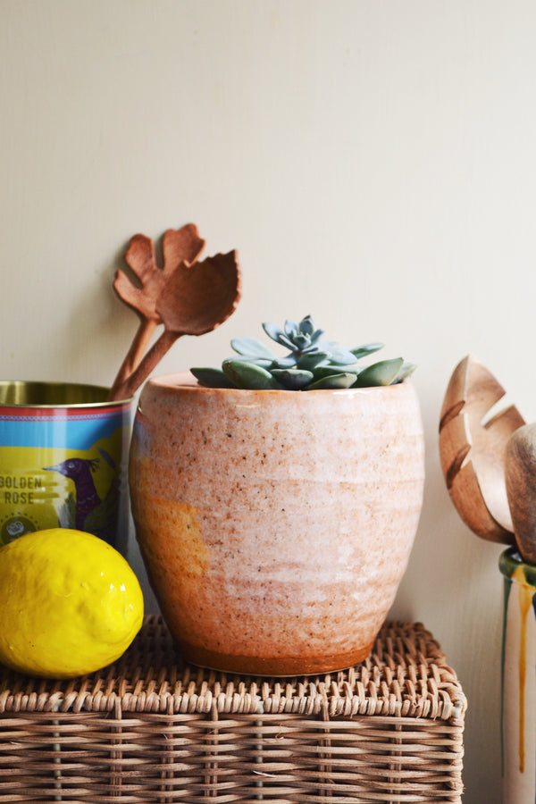 Peach Stoneware Flower Pot