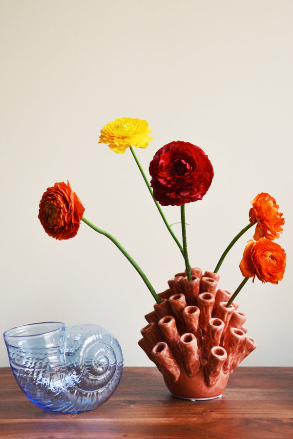 Blue Shell Glass Vase