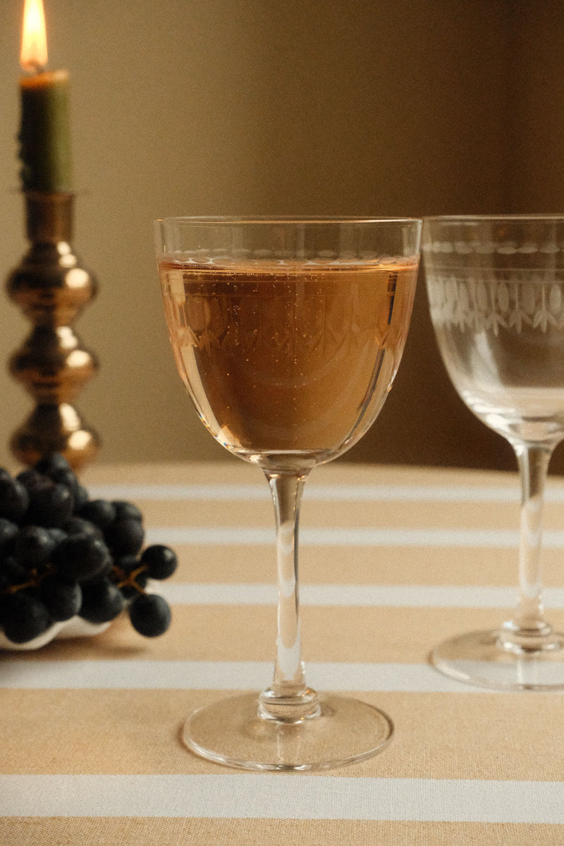 Set of Two Vintage Etched Wine Glasses - Clear